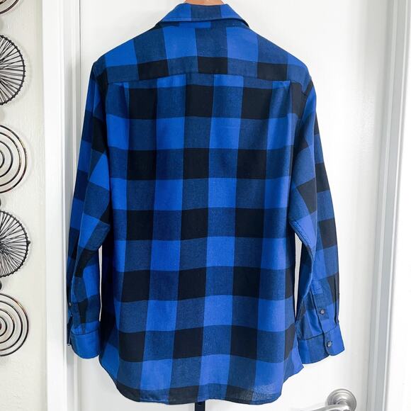 Wrangler Mens Check Gingham Button Front Shirt - Blue Black, Size L - Picture 2 of 8